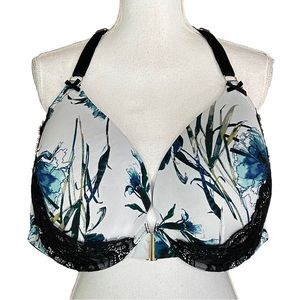 Lane Bryant Cacique Boost Plunge Strappy Back Floral Bra Women’s SZ 48DDD  Blue